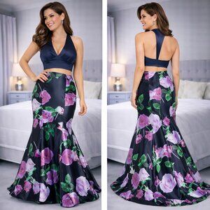 Rachel Allan 6134 Navy Pink Mikado Two Piece Formal Gown $338